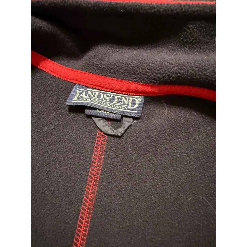 Lands End Mens Fleece Vest Red Full Zip Sleeveless Jacket Pockets Large